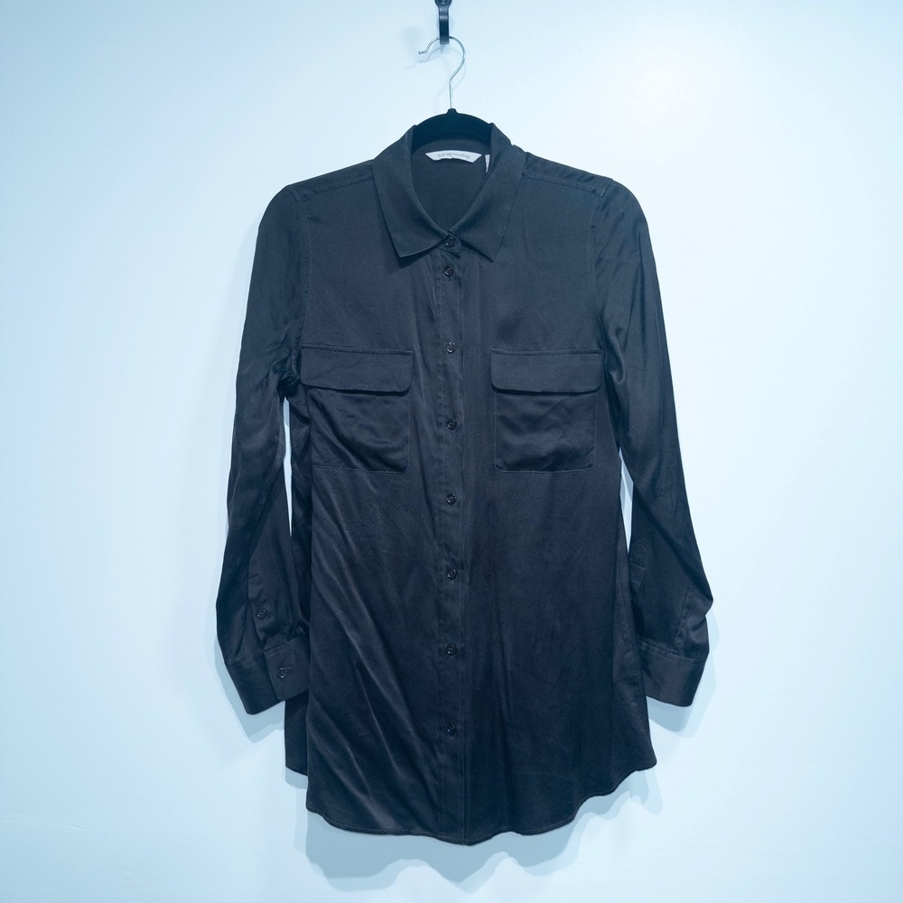 Soft Surroundings Chocolate‎ Brown Vici Silk Button Down Shirt Small